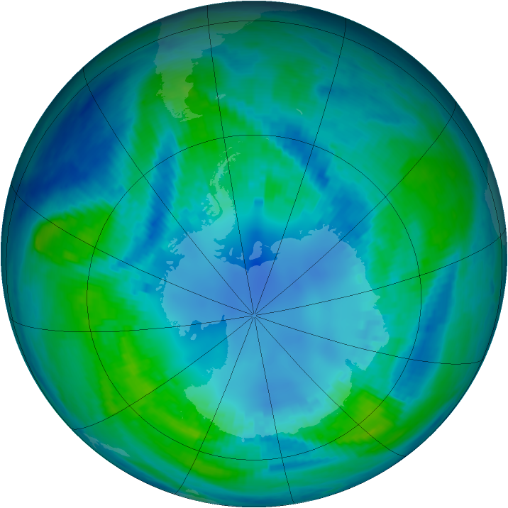 Antarctic ozone map for 22 April 2001